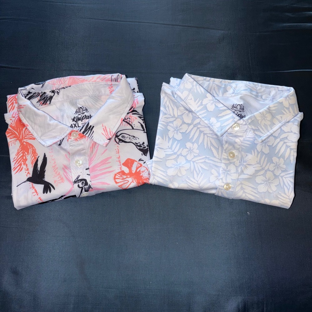 Kaipar Men 4XL Performance Polo Shirt Lot 2 Tropical Parrot Floral Golf Blue Red